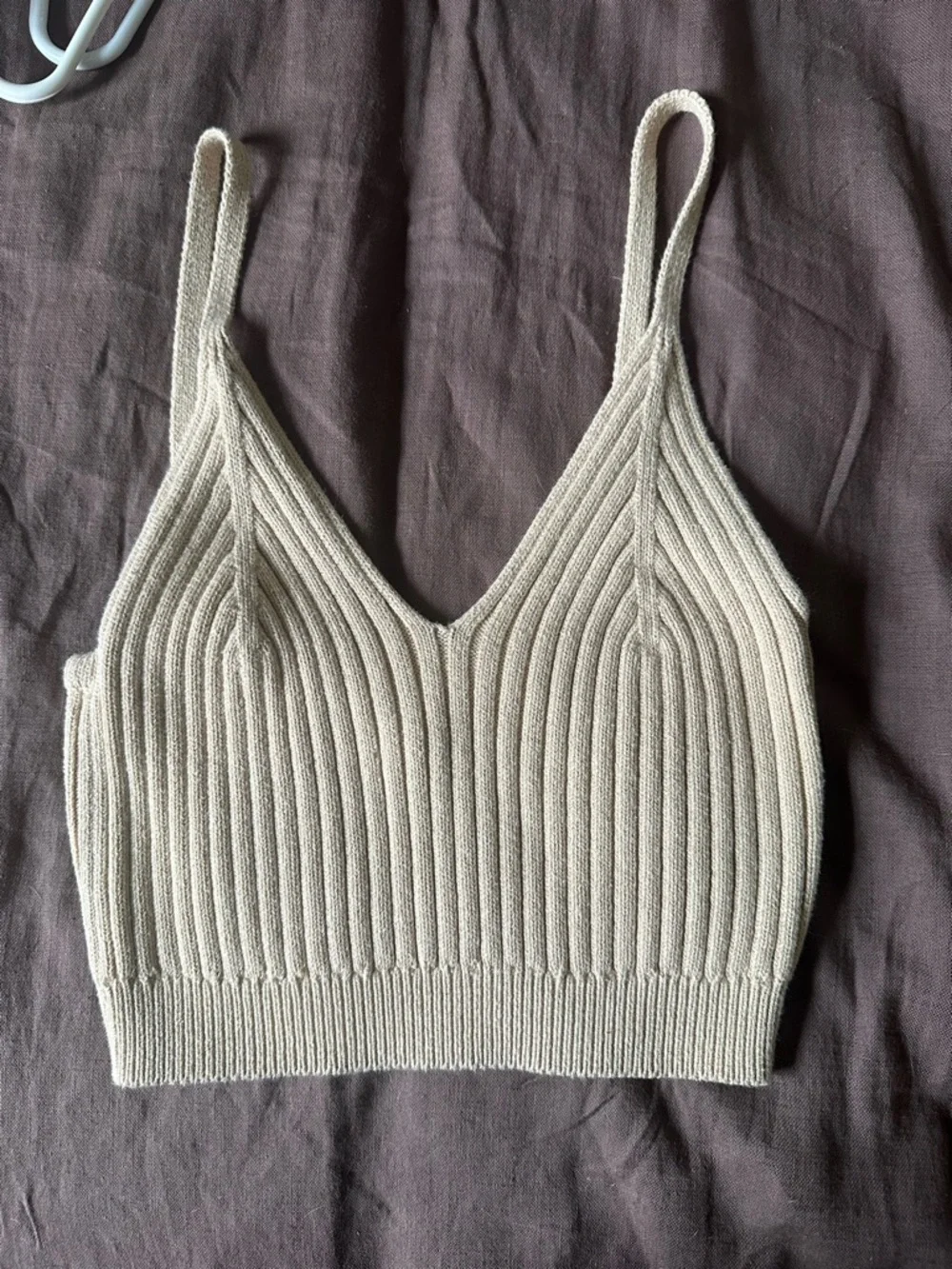 iris Cream Ribbed Knit Crop Tank - Picture 1 of 4
